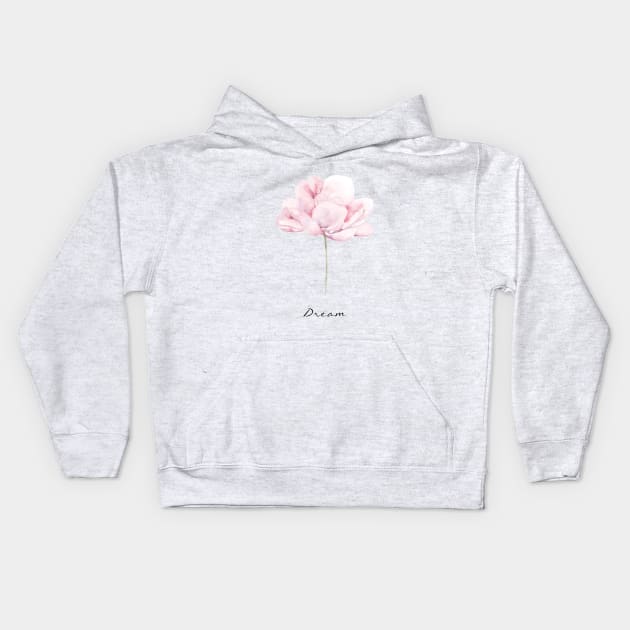 Floral art with "Dream" quote Kids Hoodie by PeachAndPatches